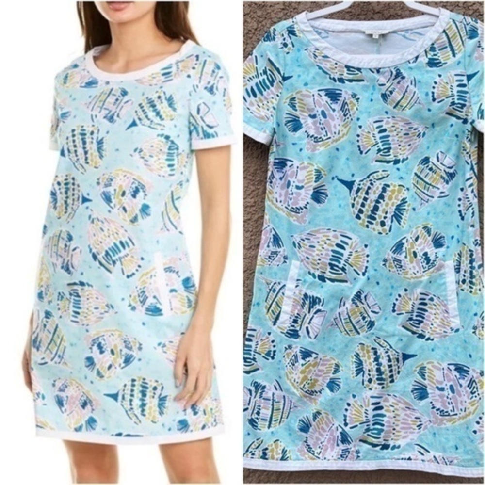 Tyler Boe Womens Dress Size 4 Small w Pockets Blue Ocean Sea Fish Art Resortwear